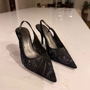 Vintage sequin and satin sling back heels